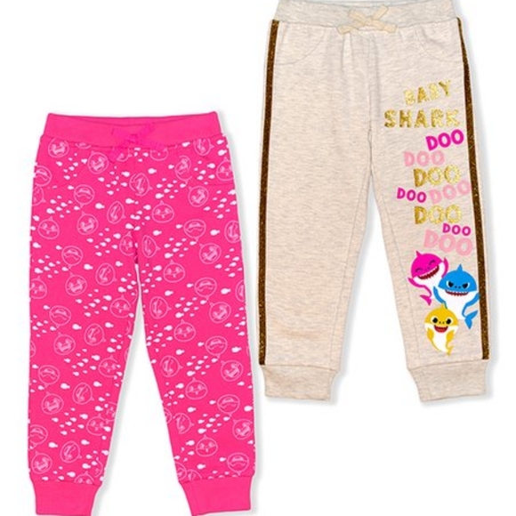 Other - Baby Shark Pink & Tan 'Doo' Bow-Accent Joggers - Set of 2 sise 3T